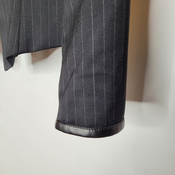 WHBM Single Button Pinstriped Leather Accent Blazer - Picture 5 of 14